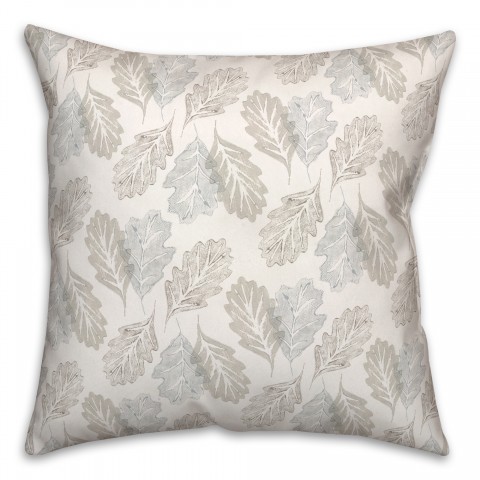 Gray Leaf Stamp Pattern 18x18 Spun Poly Pillow