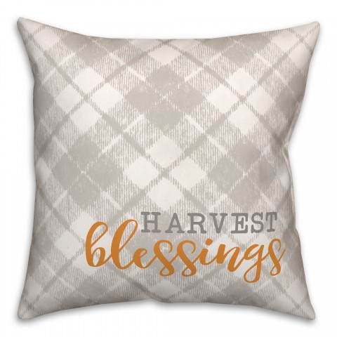 Harvest Blessings on Gray Plaid 18x18 Spun Poly Pillow