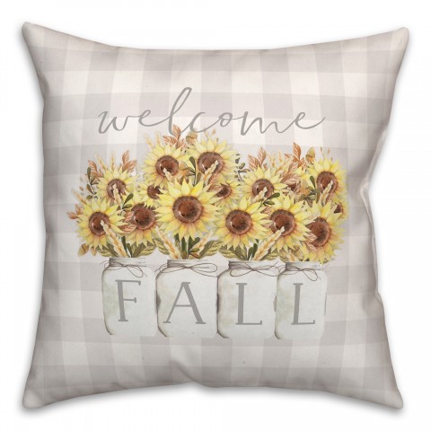 Sunflower Mason Jar Welcome Fall 18x18 Spun Poly Pillow
