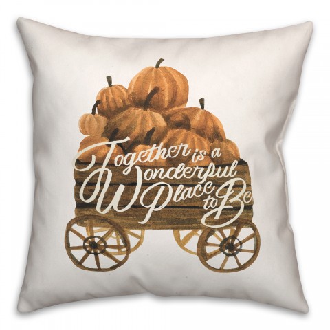 Together Pumpkins on Wagon 18x18 Spun Poly Pillow