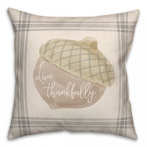 Thankfully Acorn on Linen 18x18 Spun Poly Pillow