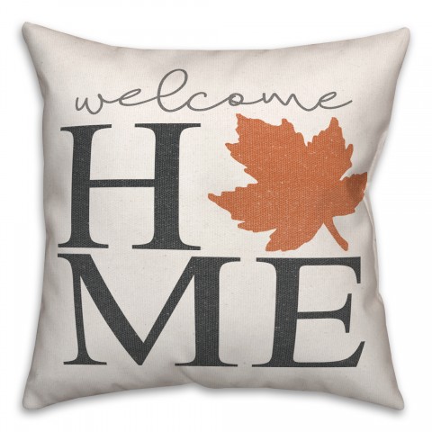 Welcome Home Orange Leaf 18x18 Spun Poly Pillow