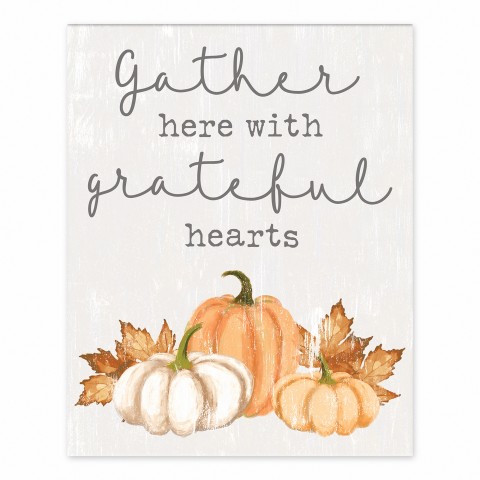 Gather with Grateful Hearts Pumpkin Trio 8x10 Tabletop Canvas
