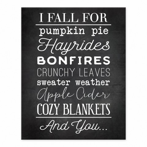 Fall for Autumn Things Black and White 8x10 Tabletop Canvas