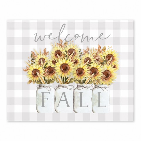 Sunflower Mason Jar Welcome Fall 8x10 Tabletop Canvas