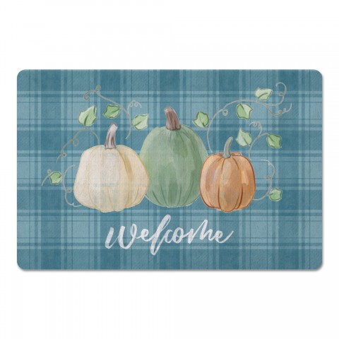 Blue Plaid Welcome Pumpkins 27x18 Floor Mat