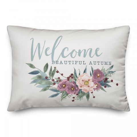 Welcome Autumn Blue and Purple 14x20 Spun Poly Pillow