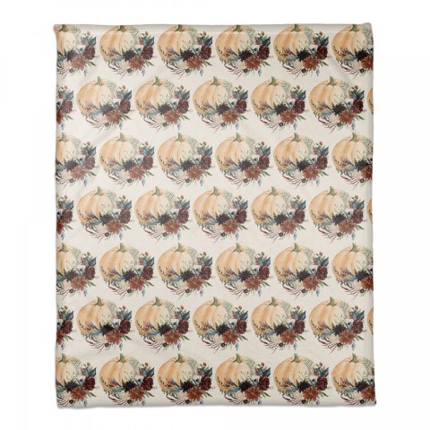 Fall Flowers and Pumpkins Pattern 50x60 Coral Fleece Blanket