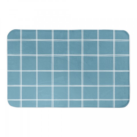 Blue Hand Drawn Plaid Pattern 34x21 Bath Mat