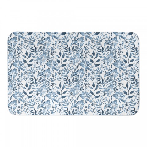 Blue Botanical Pumpkin Pattern 34x21 Bath Mat