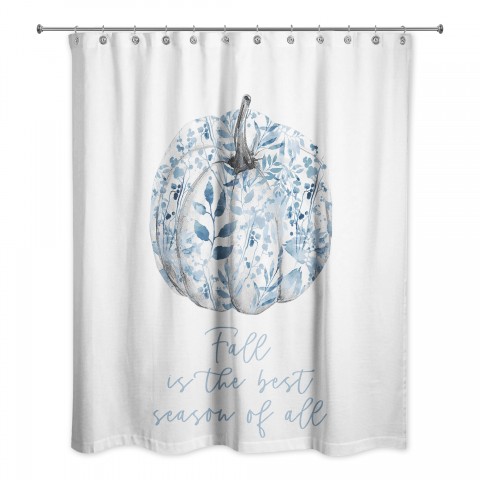 Blue Botanical Pumpkin Phrase 71x74 Shower Curtain