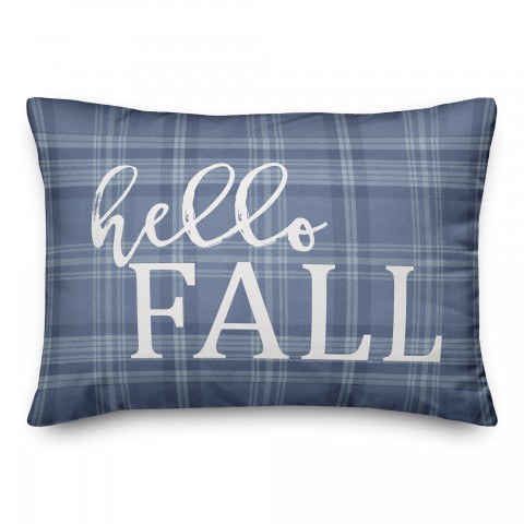 Hello Fall on Blue Plaid 14x20 Spun Poly Pillow