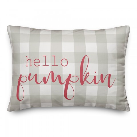 Magenta Hello Pumpkin Gray Buffalo Check 14x20 Spun Poly Pillow