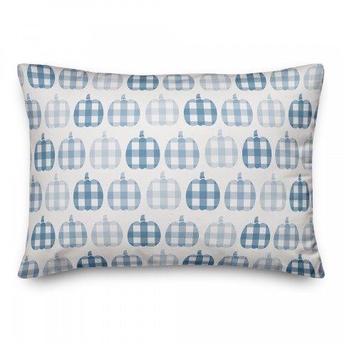 Plaid Pumpkins Pattern Blue 14x20 Spun Poly Pillow