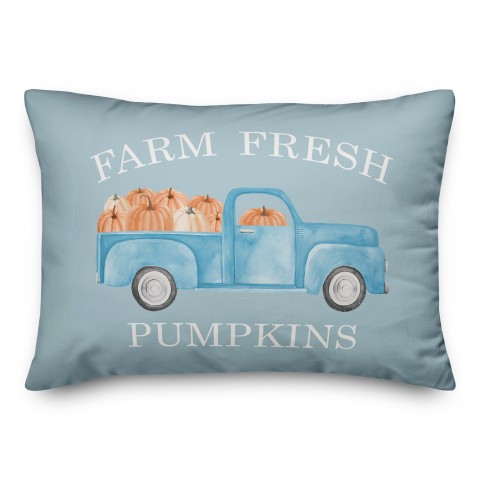 Blue Autumn Truck with Pumpkins 14x20 Spun Poly Pillow