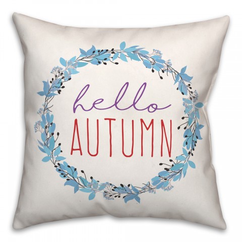 Hello Autumn Blue Wreath 18x18 Spun Poly Pillow