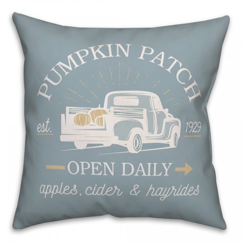 Pumpkin Patch Truck on Blue 18x18 Spun Poly Pillow