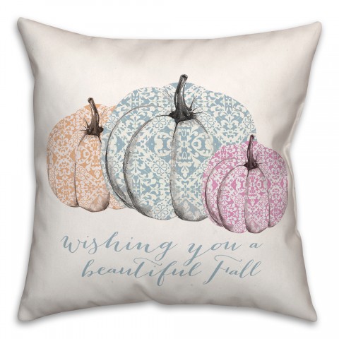 Beautiful Fall Wish Pumpkins 18x18 Spun Poly Pillow