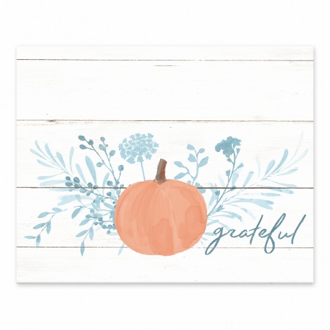 Blue Grateful Pumpkin Leaves on Wood 8x10 Tabletop Canvas