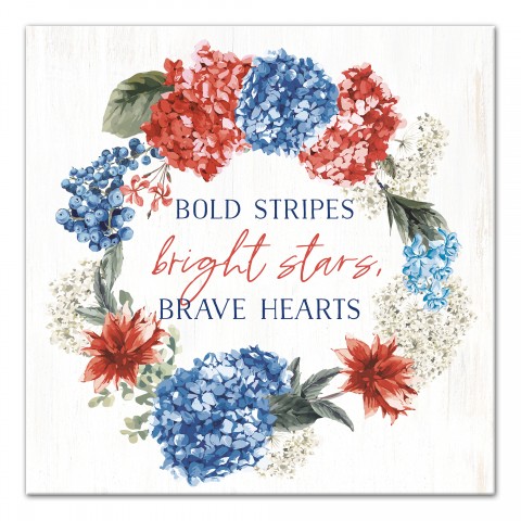 Red White and Blue America Floral Wreath 16x16 Canvas Wall Art