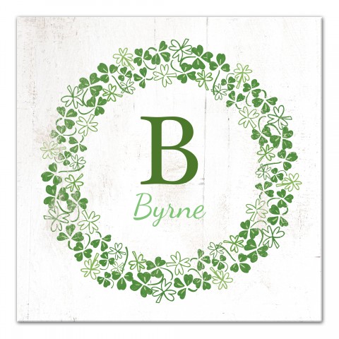 Green Monogram Wreath 16x16 Personalized Canvas Wall Art