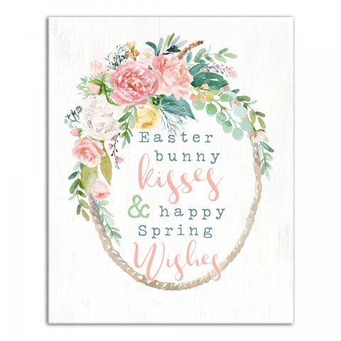 Flower Wreath Kisses and Wishes 16x20 Canvas Wall Art