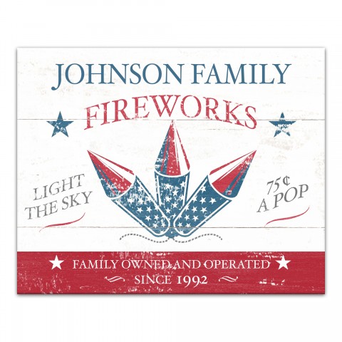 Family Red White and Blue Fireworks 16x20 Personalized Canvas Wall Art