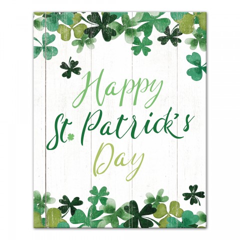 Happy St. Patricks Day Clover Border 16x20 Canvas Wall Art