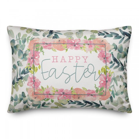 Happy Easter Eucalyptus and Flowers 14x20 Spun Poly Pillow