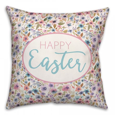 Happy Easter Floral Pattern 18x18 Spun Poly Pillow
