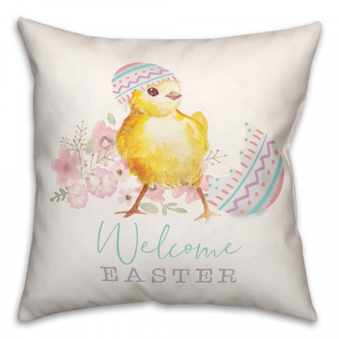 Welcome Easter Chick 18x18 Spun Poly Pillow