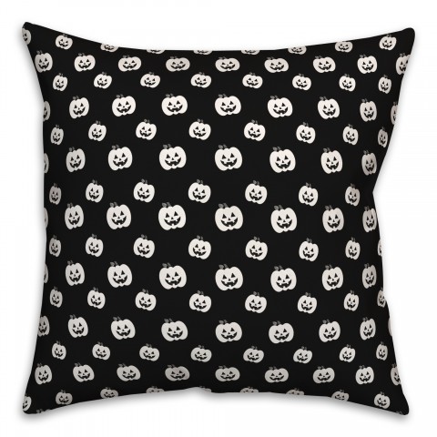 Black and White Pumpkins Pattern 18x18 Spun Poly Pillow