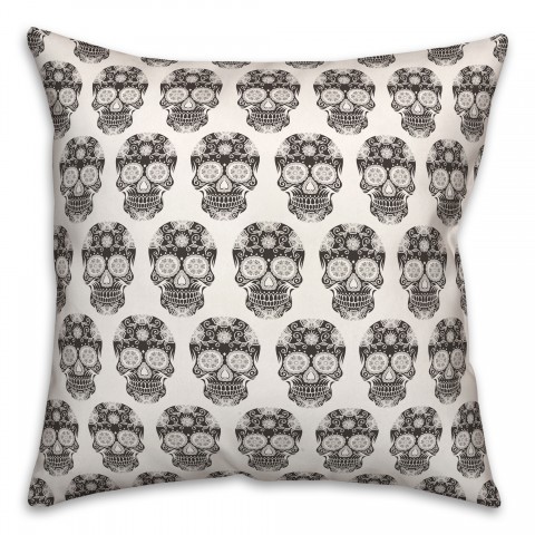 Sugar Skull Black and White Pattern 18x18 Spun Poly Pillow