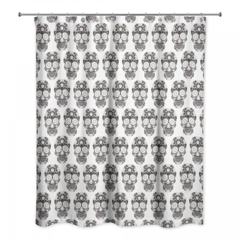 Sugar Skull Black and White Pattern 71x74 Shower Curtain