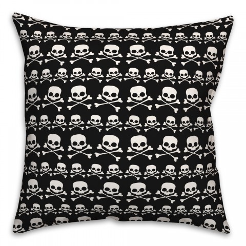 Black and White Skull Crossbones Pattern 18x18 Spun Poly Pillow