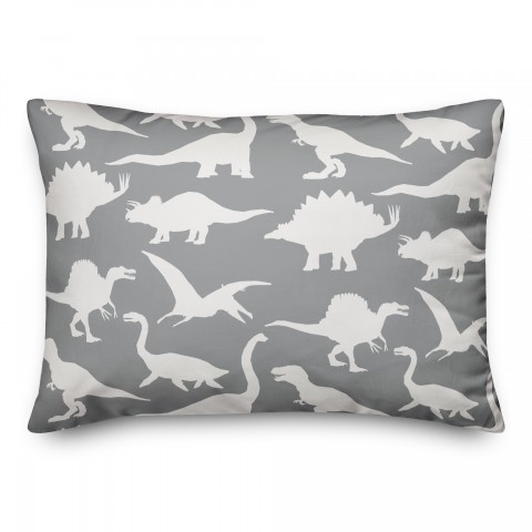 Dinosaur Pattern on Gray and White 14x20 Spun Poly Pillow