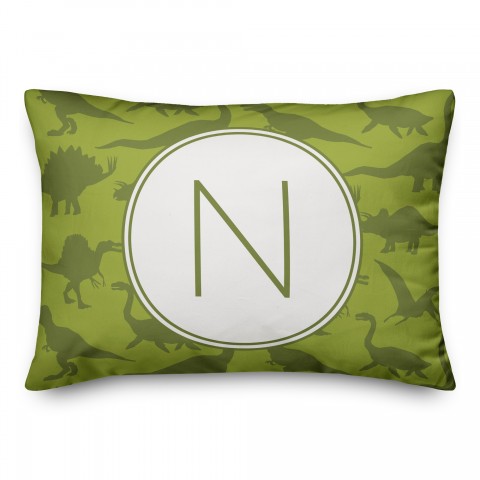 Dinosaur Pattern on Green and Lime Initial 14x20 Personalized Spun Poly Pillow