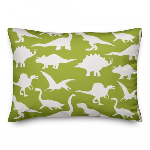 Dinosaur Pattern on Green and White 14x20 Spun Poly Pillow