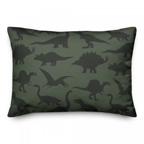 Dinosaur Pattern on Green and Green 14x20 Spun Poly Pillow