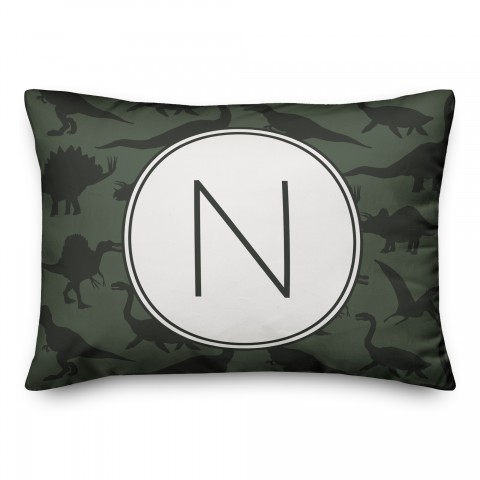 Dinosaur Pattern on Green and Green Initial 14x20 Personalized Spun Poly Pillow