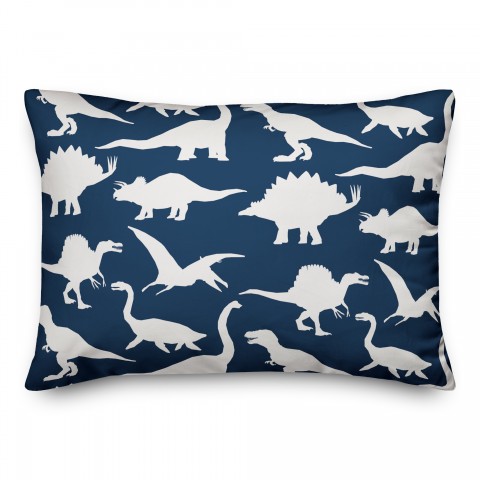 Dinosaur Pattern on Navy and White 14x20 Spun Poly Pillow