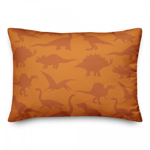 Dinosaur Pattern on Orange and Orange 14x20 Spun Poly Pillow