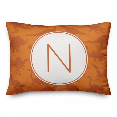 Dinosaur Pattern on Orange and Orange Initial 14x20 Personalized Spun Poly Pillow