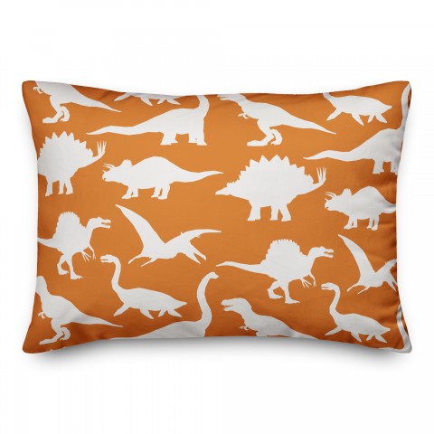 Dinosaur Pattern on Orange and White 14x20 Spun Poly Pillow