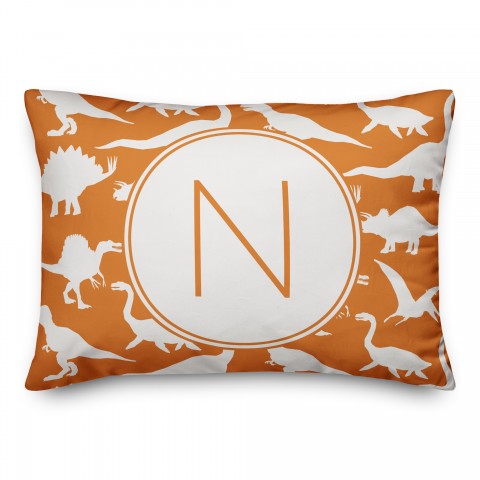Dinosaur Pattern on Orange and White Initial 14x20 Personalized Spun Poly Pillow