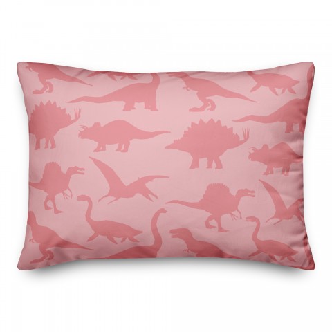 Dinosaur Pattern on Pink and Pink 14x20 Spun Poly Pillow
