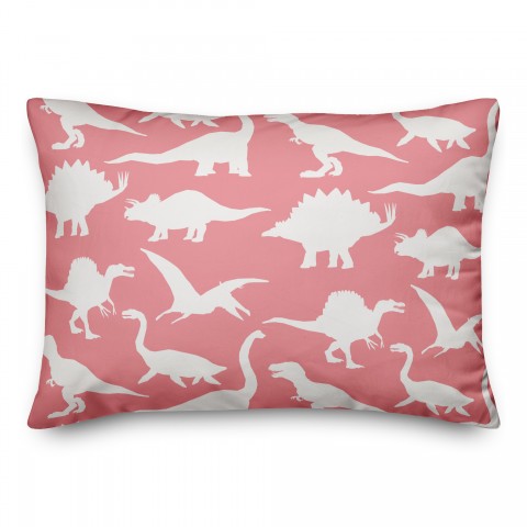 Dinosaur Pattern on Pink and White 14x20 Spun Poly Pillow