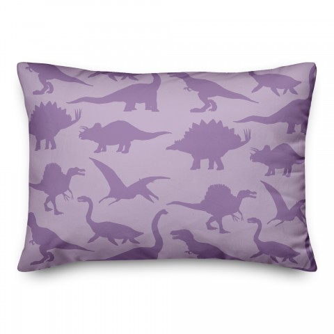 Dinosaur Pattern on Purple and Purple 14x20 Spun Poly Pillow
