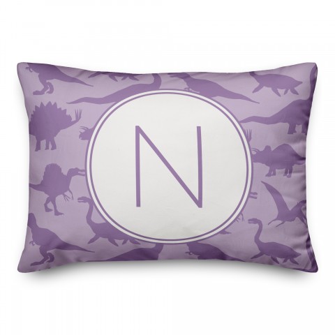 Dinosaur Pattern on Purple and Purple Initial 14x20 Personalized Spun Poly Pillow