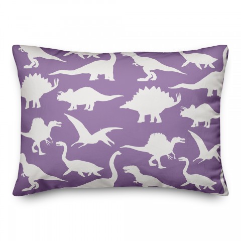 Dinosaur Pattern on Purple and White 14x20 Spun Poly Pillow